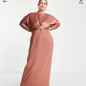 ASOS Design Curve Satin Maxi Dress with Batwing Sleeves